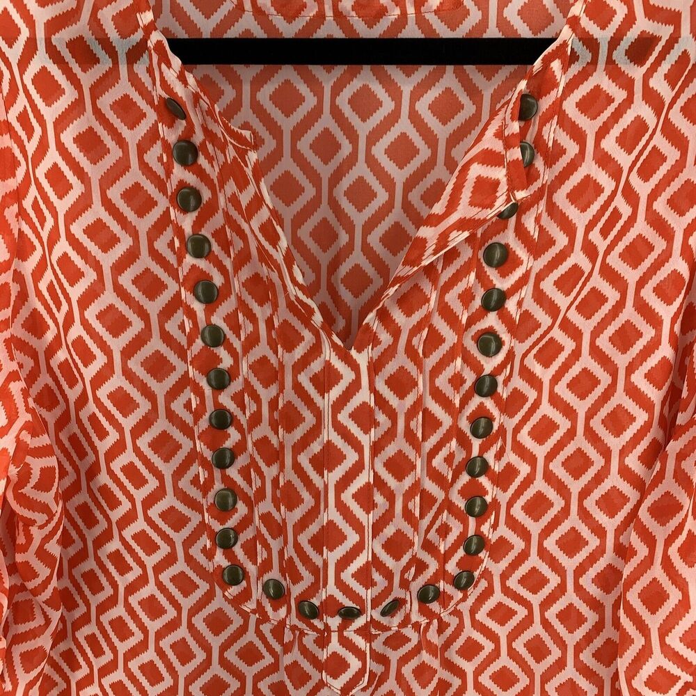 41 Hawthorn Womens Large Popover Blouse Studded Preppy Boho Festival Geometric - Picture 4 of 8